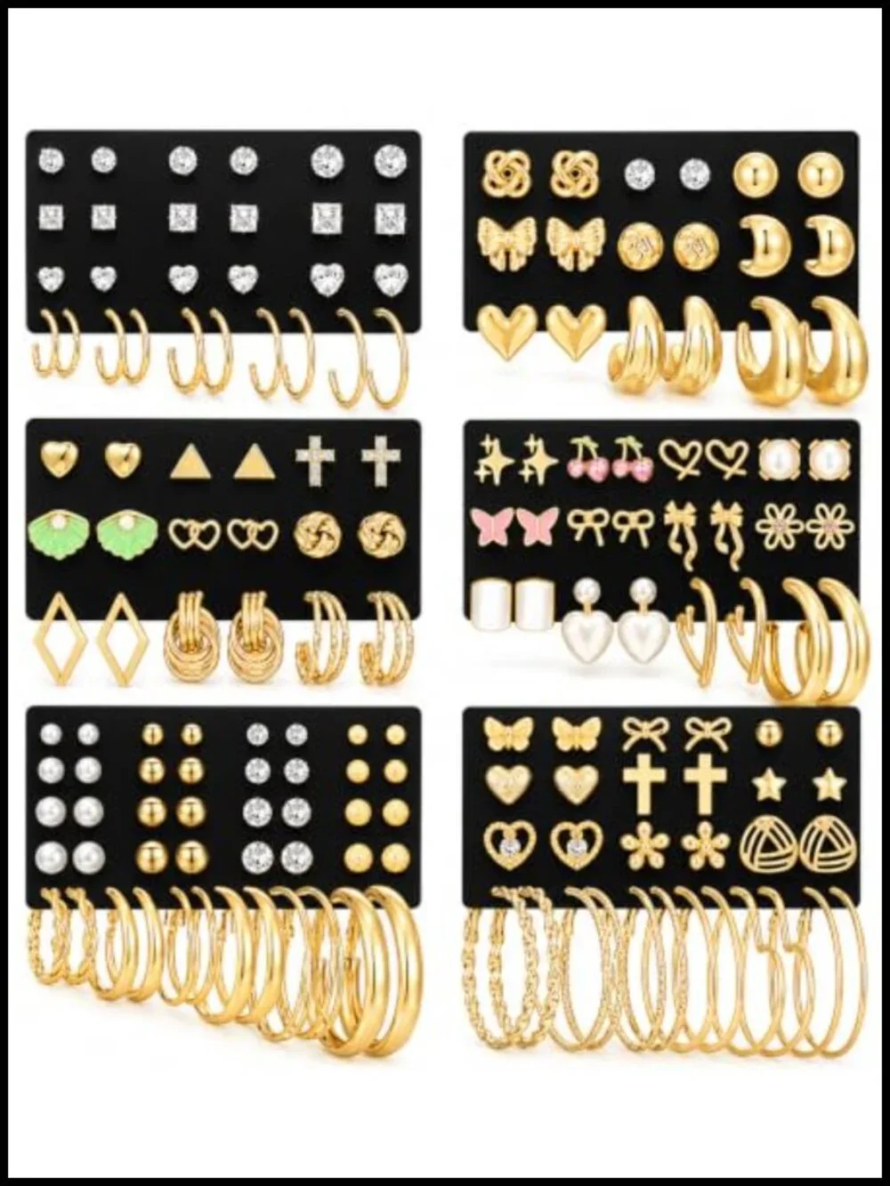 81 Pairs Gold Stud Earrings Set for Women, Hoops Huggies CZ Pearl Dangle